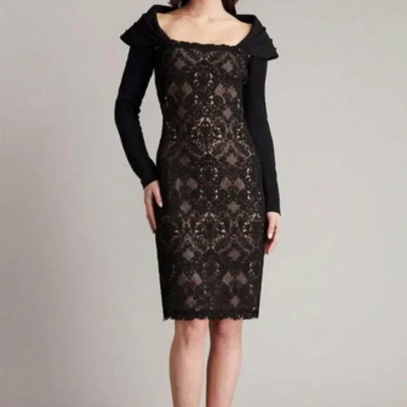 Tadashi Shoji | Dresses | Tadashi Shoji Black Beige Corded Lace Crepe Shawl Cocktail Dress | Poshmark Tadashi Shoji | Dresses | Tadashi Shoji Black Beige Corded Lace Crepe Shawl Cocktail Dress | Poshmark